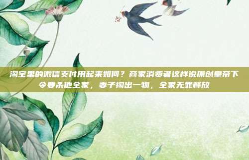 淘宝里的微信支付用起来如何?商家消费者这样说原创皇帝下令要杀他全家,妻子掏出一物,全家无罪释放