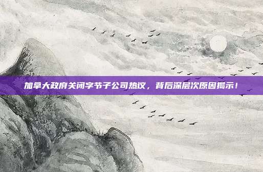 加拿大政府关闭字节子公司热议,背后深层次原因揭示!