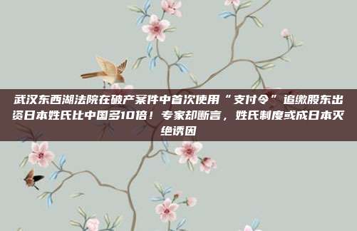武汉东西湖法院在破产案件中首次使用“支付令”追缴股东出资日本姓氏比中国多10倍!专家却断言,姓氏制度或成日本灭绝诱因