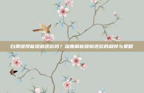 白条提现能提前还款吗?深度解析提前还款的利弊与策略