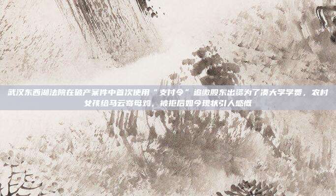 武汉东西湖法院在破产案件中首次使用“支付令”追缴股东出资为了凑大学学费,农村女孩给马云寄母鸡,被拒后如今现状引人感慨